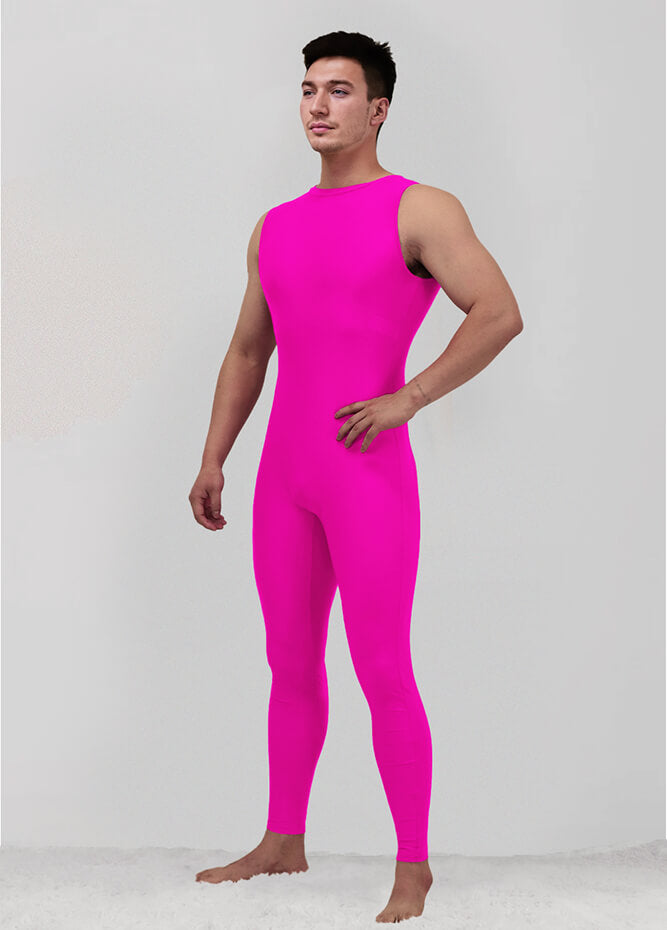Mens Spandex Sleeveless Back Zipper Unitard