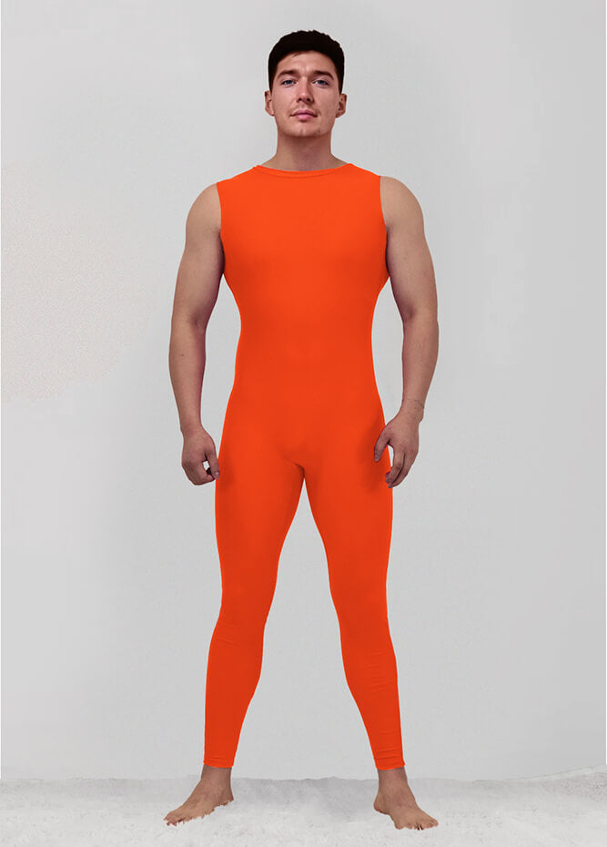 Mens Spandex Sleeveless Back Zipper Unitard
