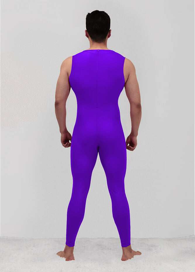Mens Spandex Sleeveless Back Zipper Unitard