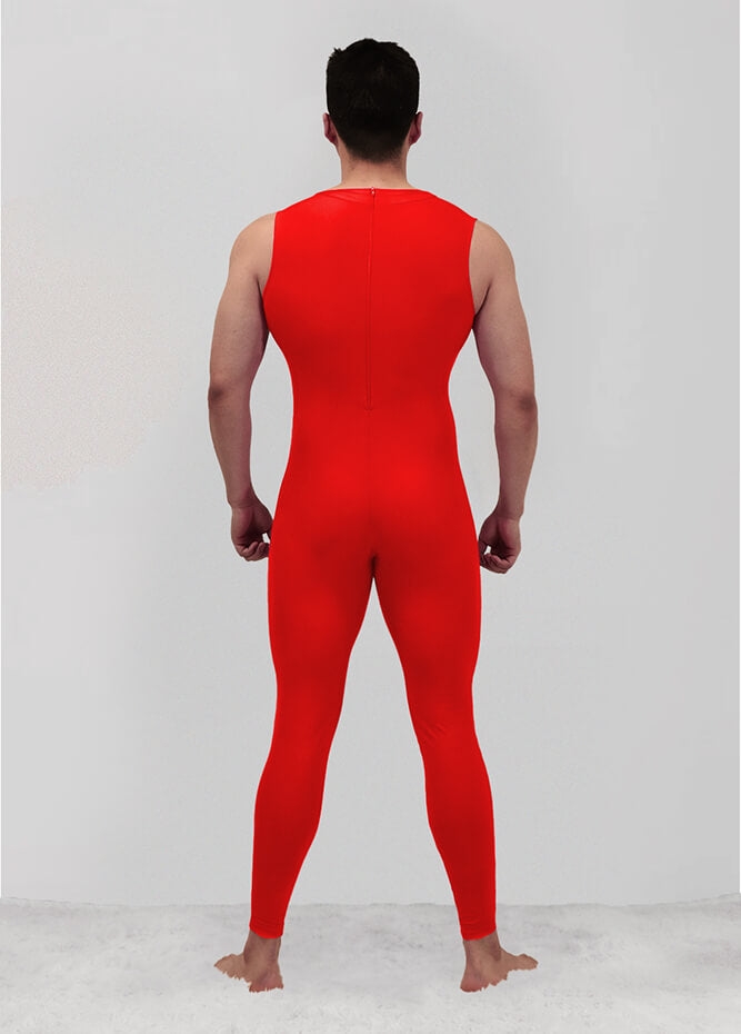 Mens Spandex Sleeveless Back Zipper Unitard