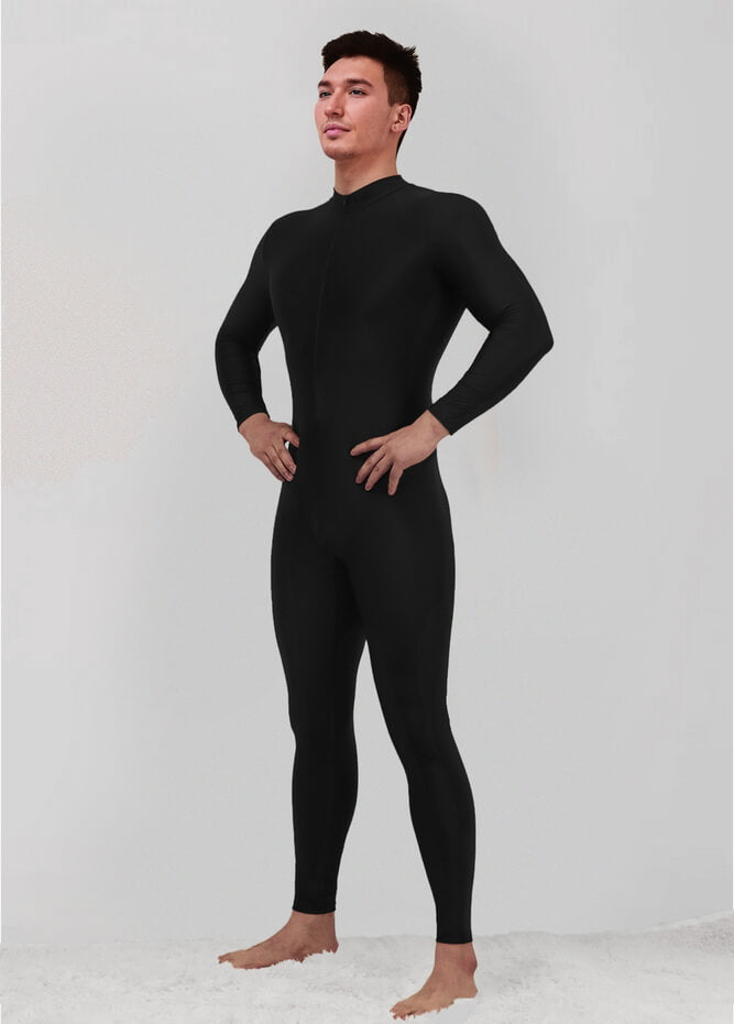 Mens Zip Front Spandex Long Sleeve Unitard