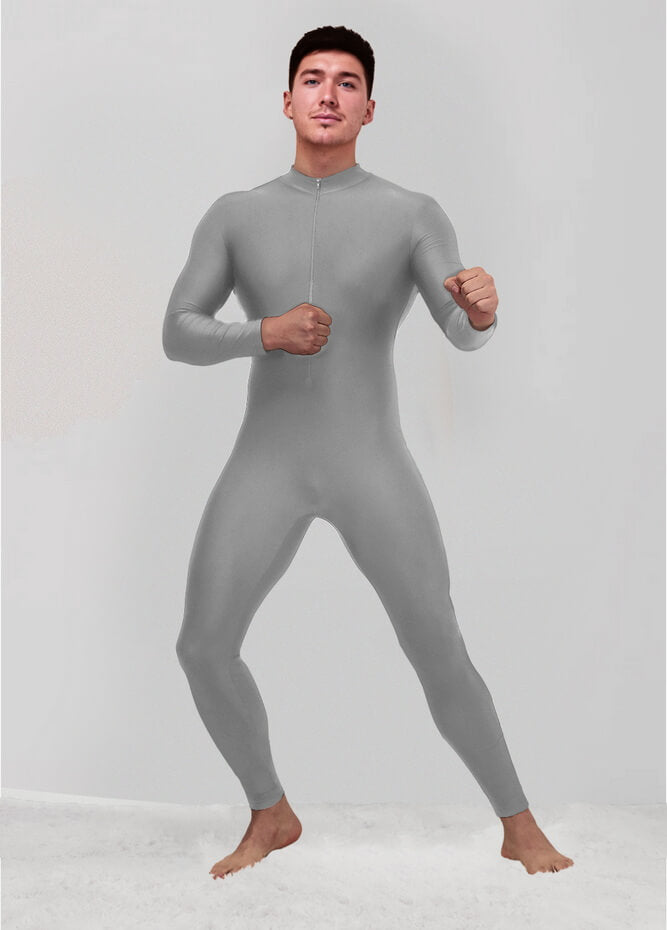 Mens Zip Front Spandex Long Sleeve Unitard