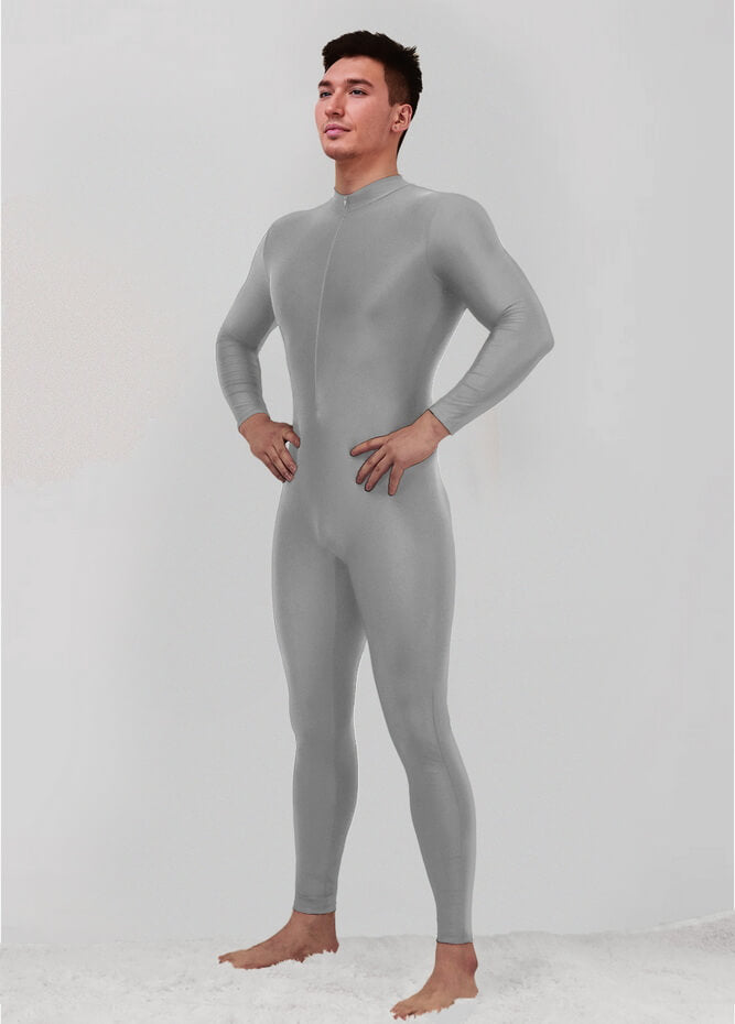 Mens Zip Front Spandex Long Sleeve Unitard