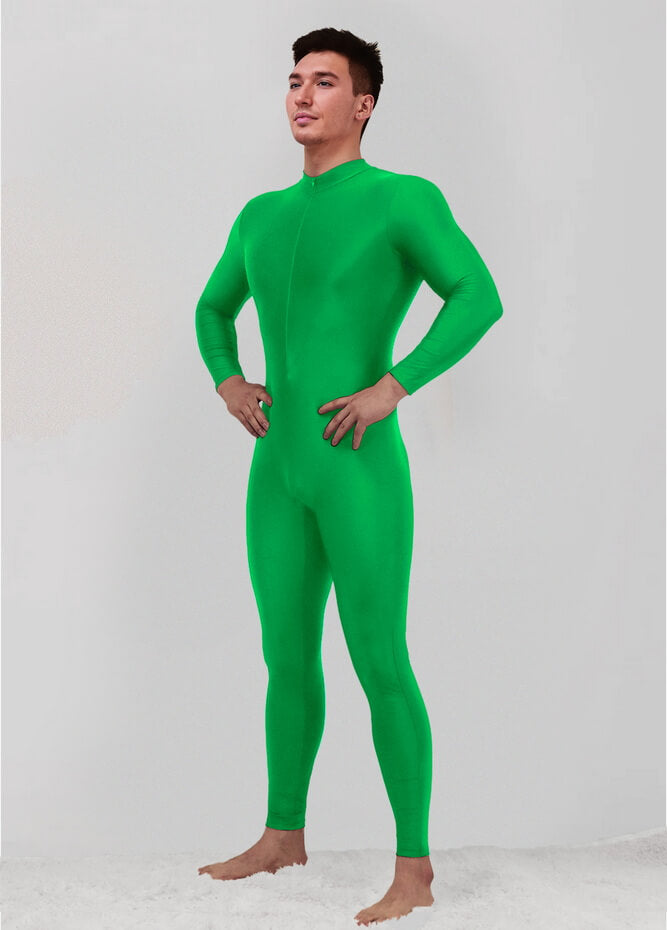 Mens Zip Front Spandex Long Sleeve Unitard
