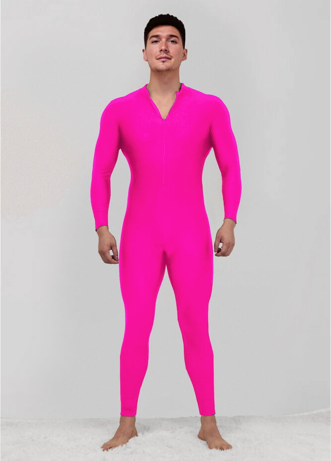 Mens Zip Front Spandex Long Sleeve Unitard