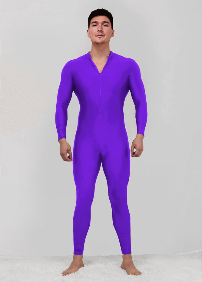 Mens Zip Front Spandex Long Sleeve Unitard