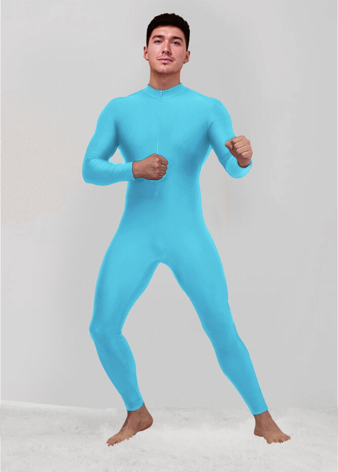 Mens Zip Front Spandex Long Sleeve Unitard