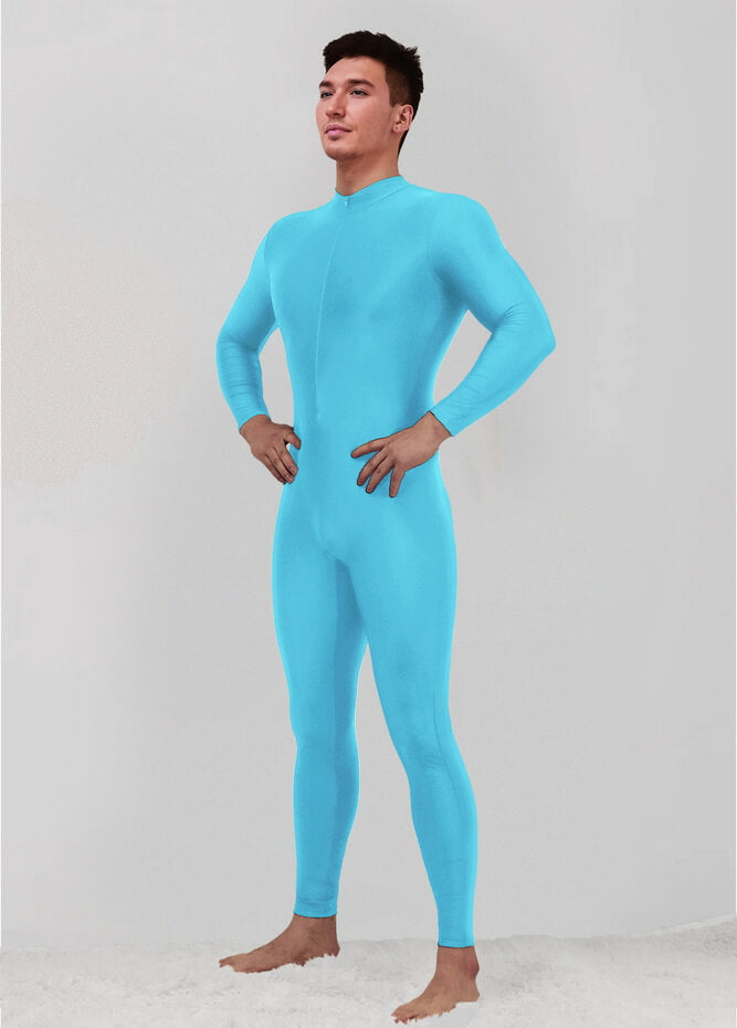 Mens Zip Front Spandex Long Sleeve Unitard