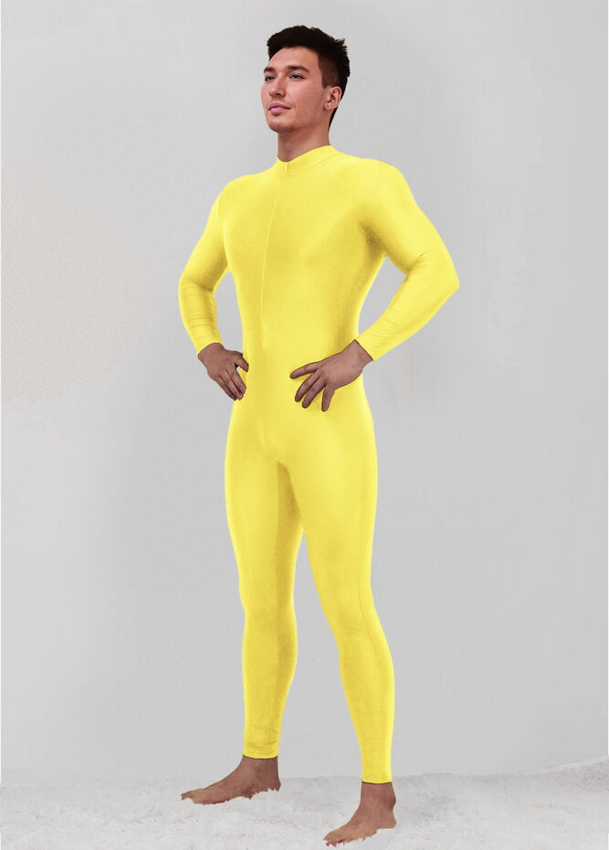 Mens Zip Front Spandex Long Sleeve Unitard