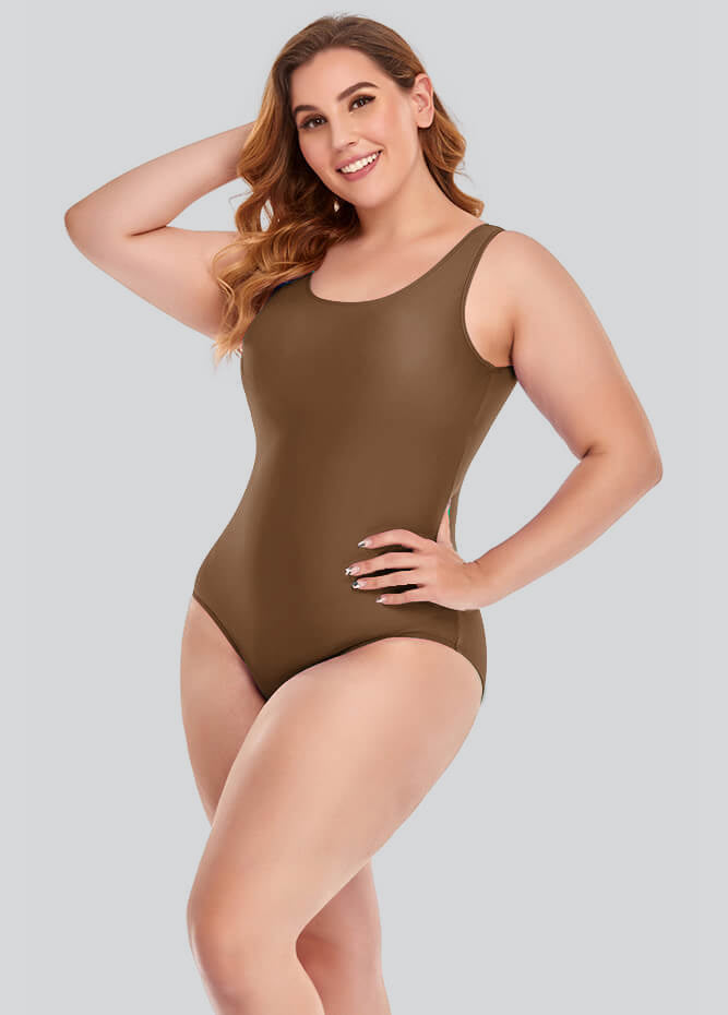 Plus Size Tank Leotard with Scoop Neck Bodysuit