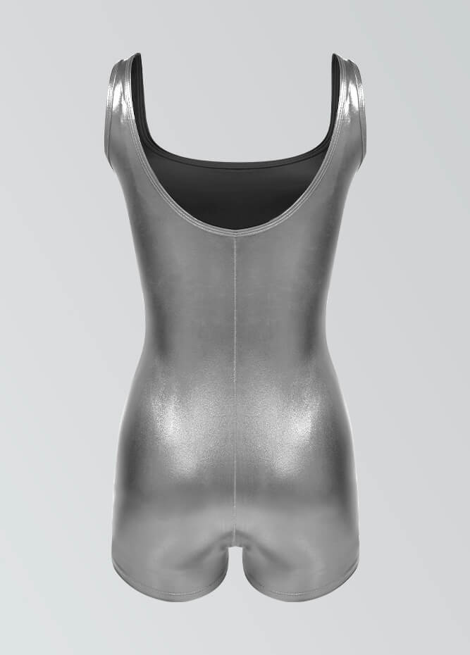 Womens Shiny Metallic Tank Short Unitard