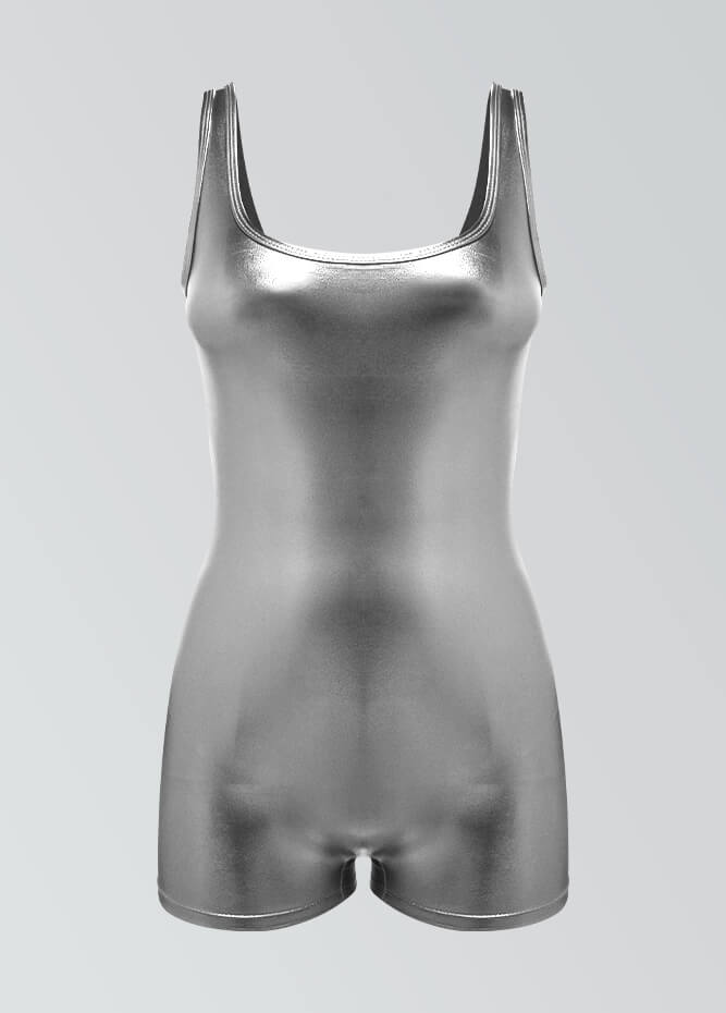 Womens Shiny Metallic Tank Short Unitard