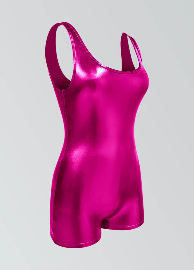 Womens Shiny Metallic Tank Short Unitard