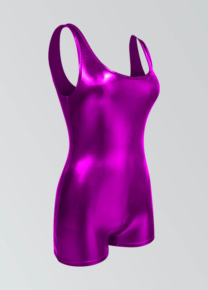 Womens Shiny Metallic Tank Short Unitard