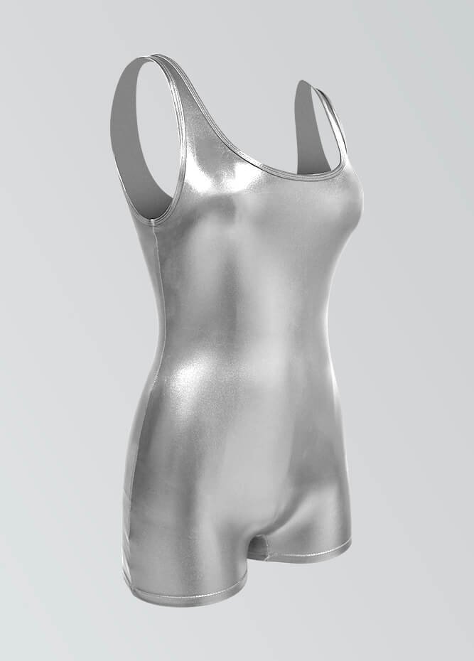 Womens Shiny Metallic Tank Short Unitard