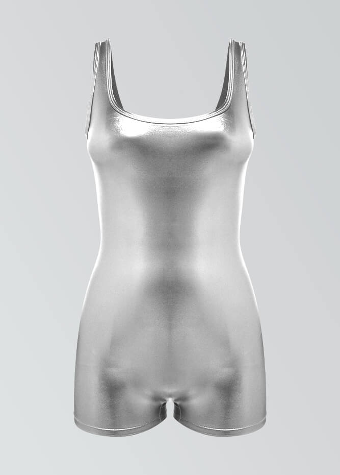 Womens Shiny Metallic Tank Short Unitard