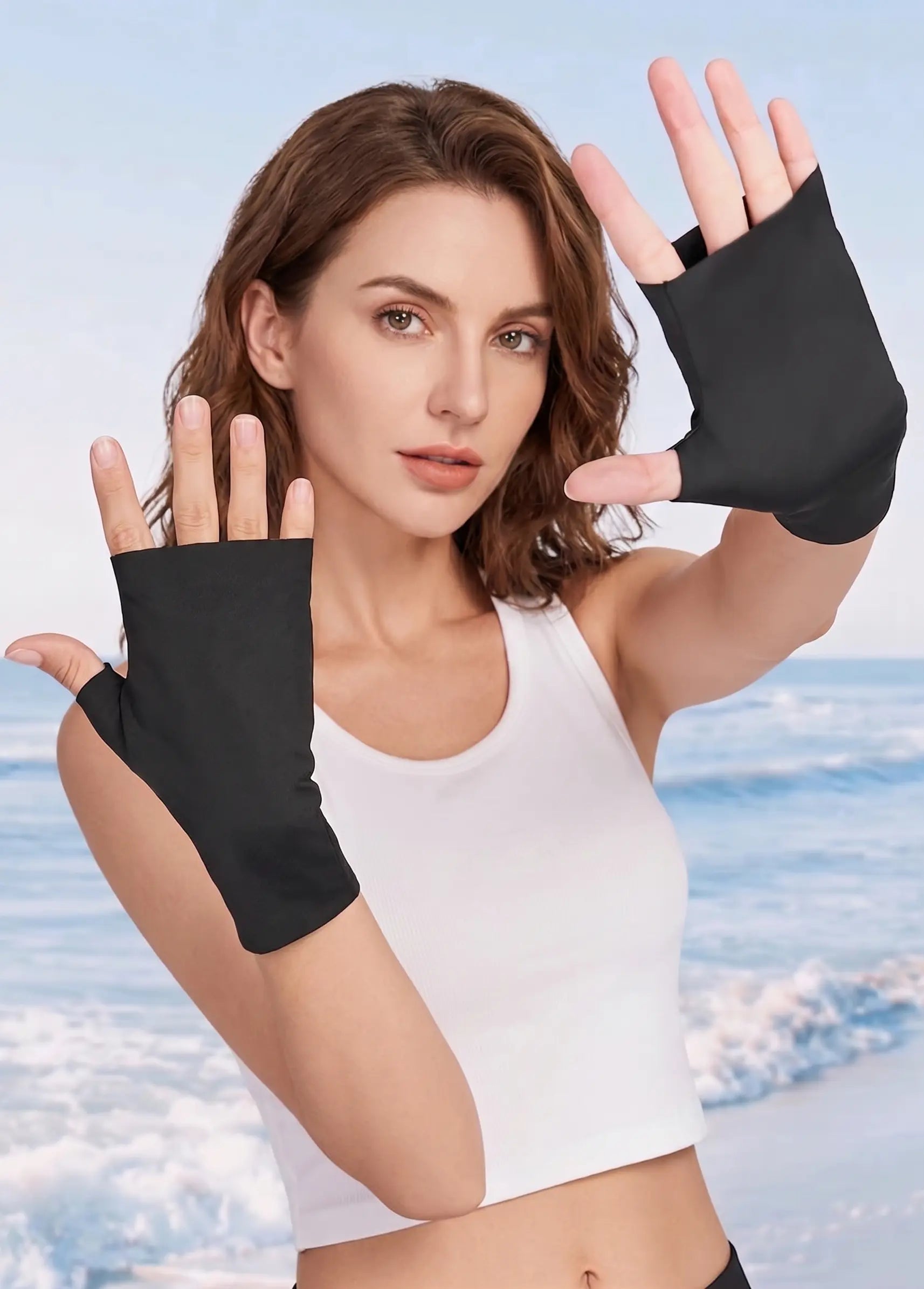 High-Stretch Spandex Fingerless Gloves | Matte Finger Loop Arm Sleeves