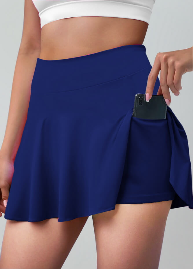 Versatile Stretchy Flared Tennis Skirt Built-in Shorts With Pockets