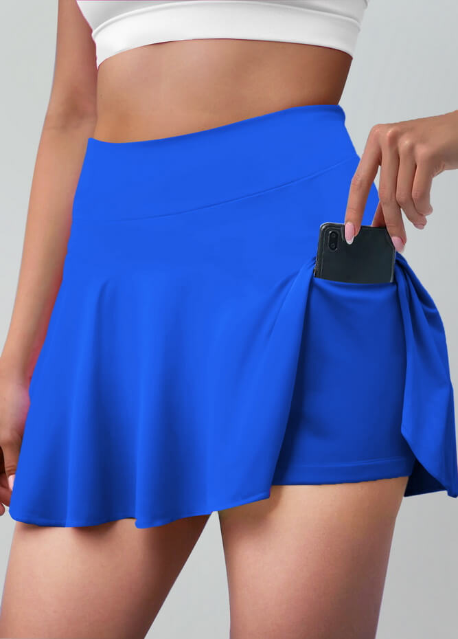 Versatile Stretchy Flared Tennis Skirt Built-in Shorts With Pockets