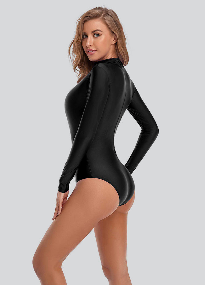 Womens Long Sleeve Turtleneck Back Zipper Leotard