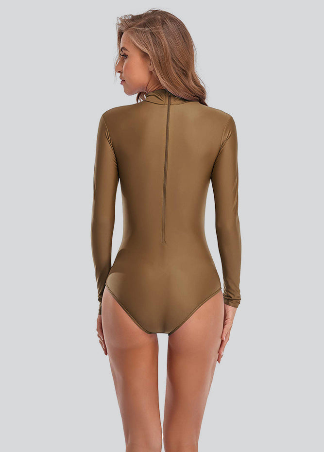 Womens Long Sleeve Turtleneck Back Zipper Leotard