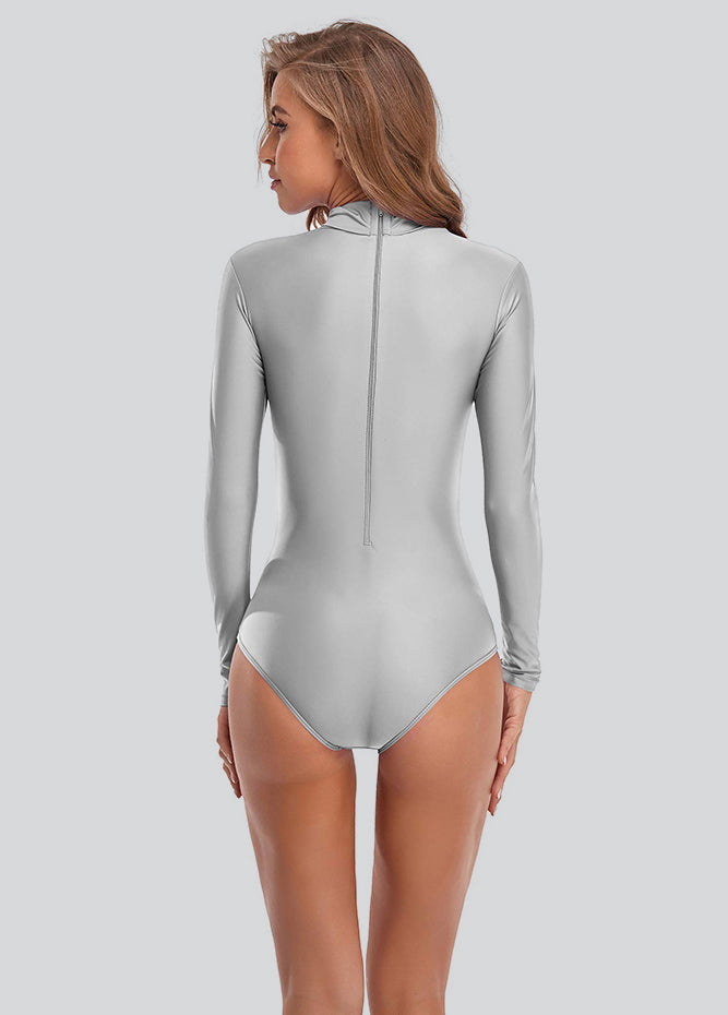 Womens Long Sleeve Turtleneck Back Zipper Leotard