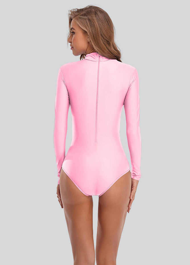 Womens Long Sleeve Turtleneck Back Zipper Leotard