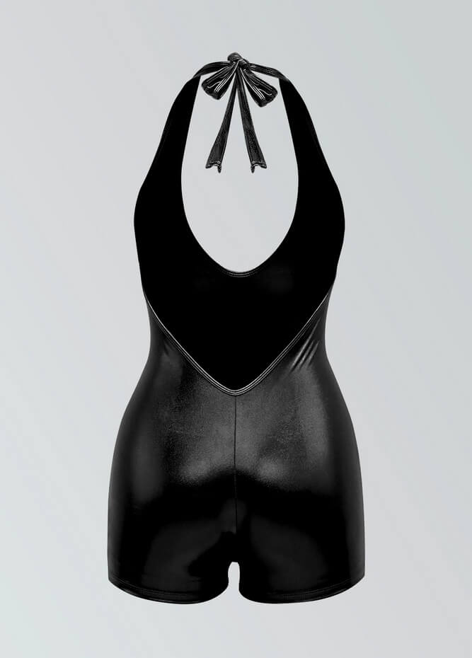 Womens Metallic Halter V-Neck Short Unitard