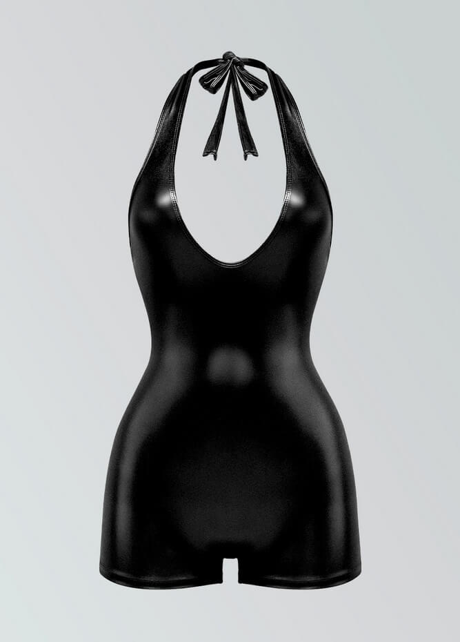 Womens Metallic Halter V-Neck Short Unitard