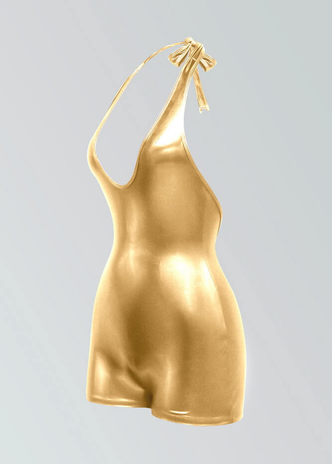 Womens Metallic Halter V-Neck Short Unitard