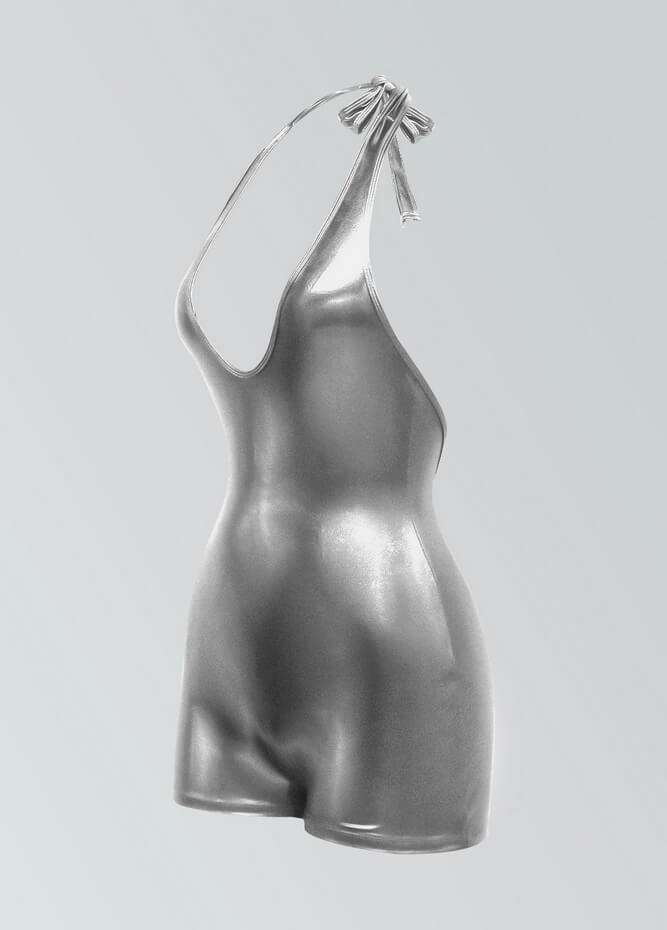 Womens Metallic Halter V-Neck Short Unitard