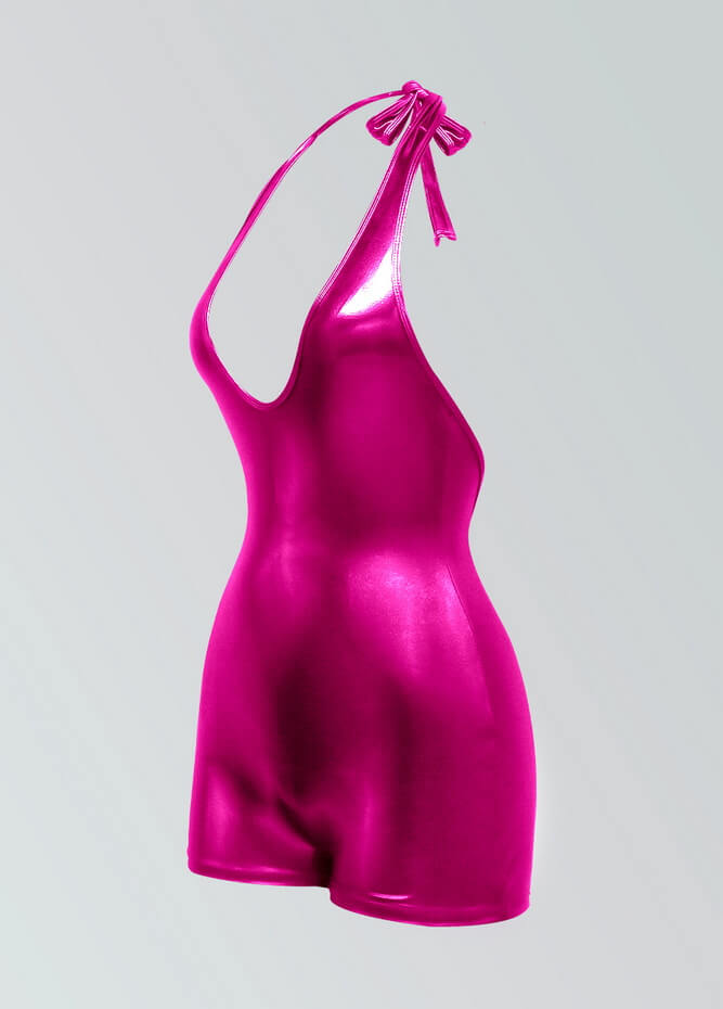 Womens Metallic Halter V-Neck Short Unitard