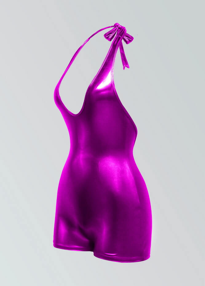 Womens Metallic Halter V-Neck Short Unitard