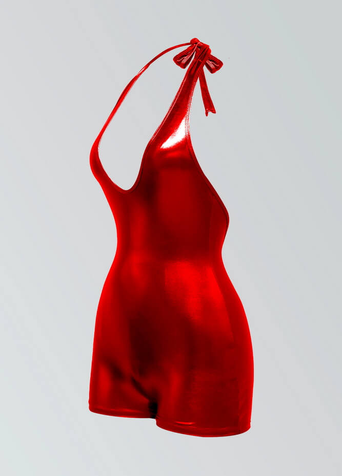 Womens Metallic Halter V-Neck Short Unitard