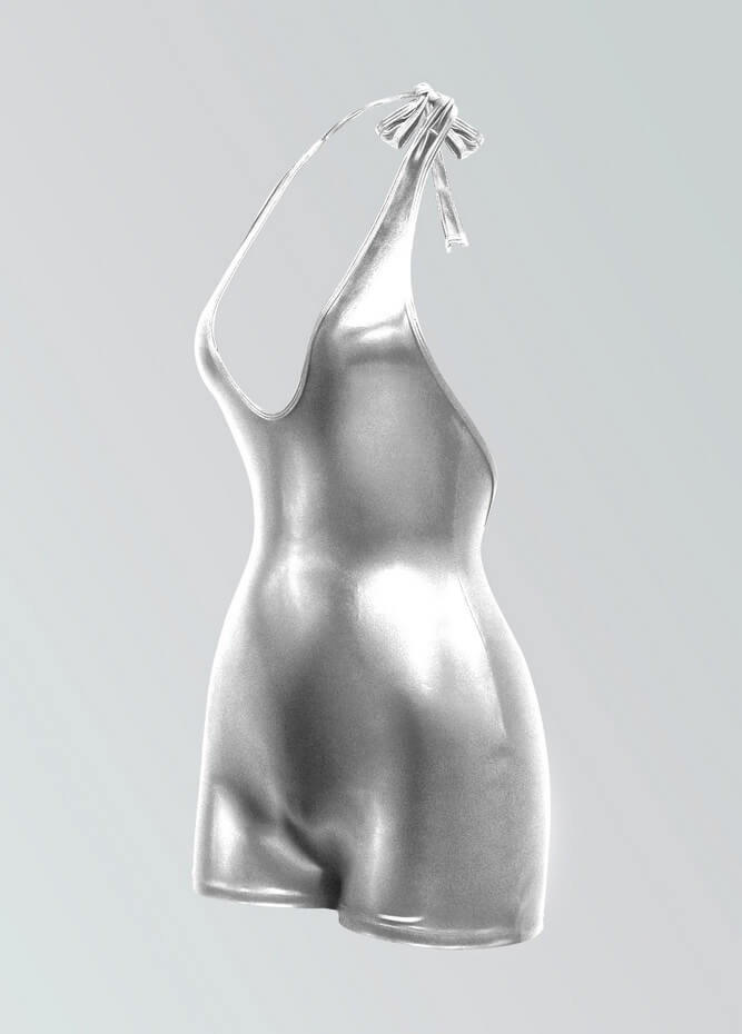 Womens Metallic Halter V-Neck Short Unitard