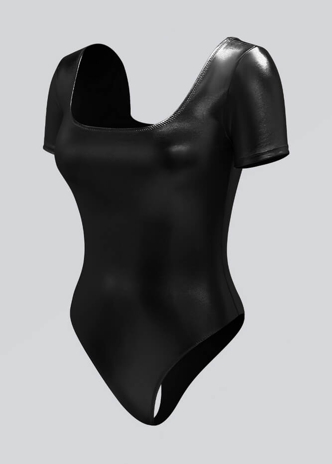 Womens Metallic Short Sleeve Thong Leotard