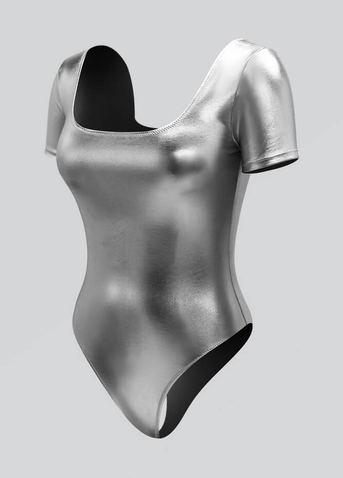 Womens Metallic Short Sleeve Thong Leotard