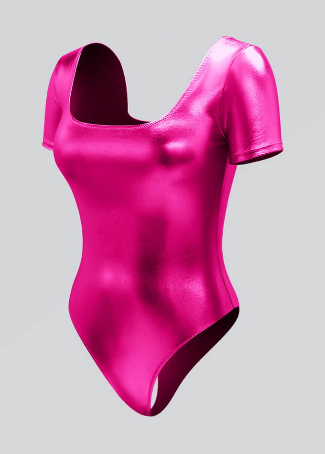 Womens Metallic Short Sleeve Thong Leotard
