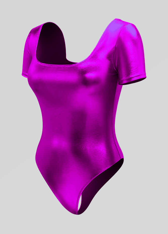 Womens Metallic Short Sleeve Thong Leotard