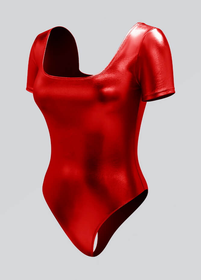Womens Metallic Short Sleeve Thong Leotard