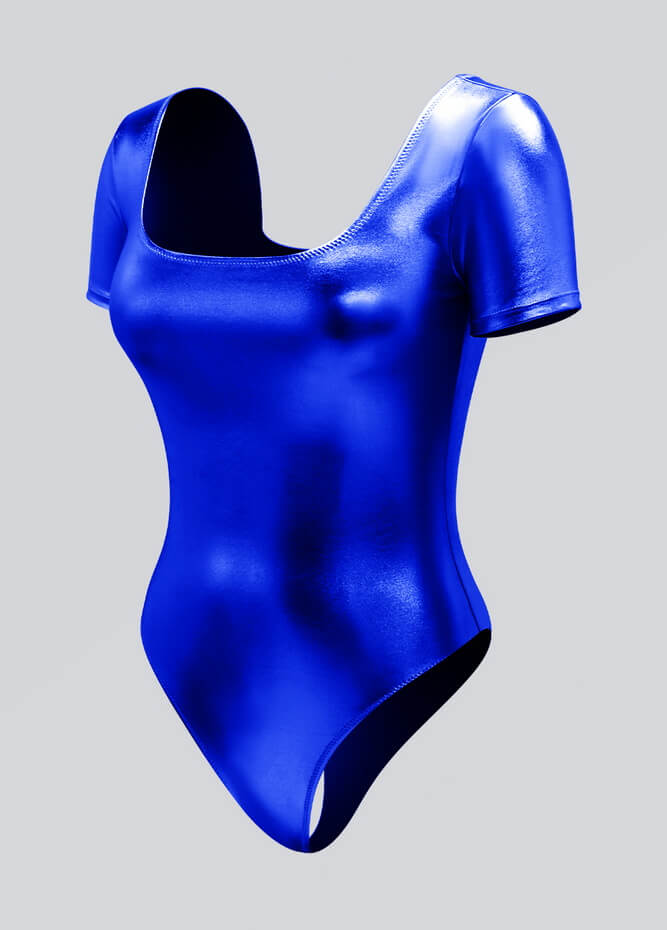 Womens Metallic Short Sleeve Thong Leotard
