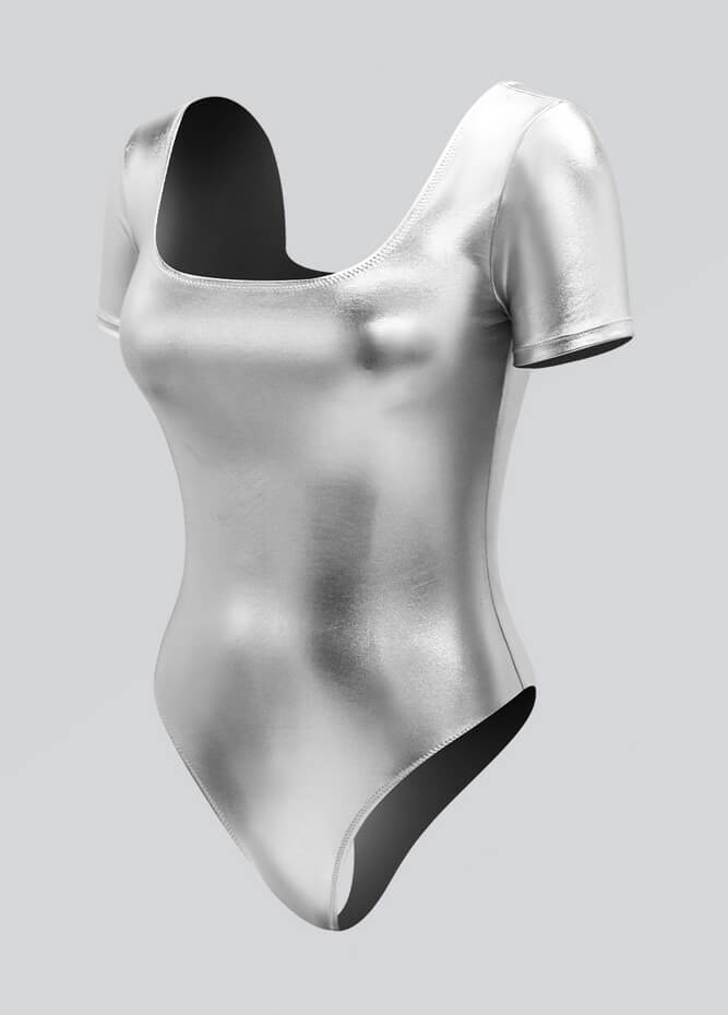 Womens Metallic Short Sleeve Thong Leotard