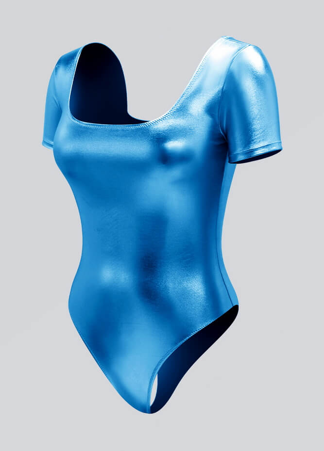 Womens Metallic Short Sleeve Thong Leotard