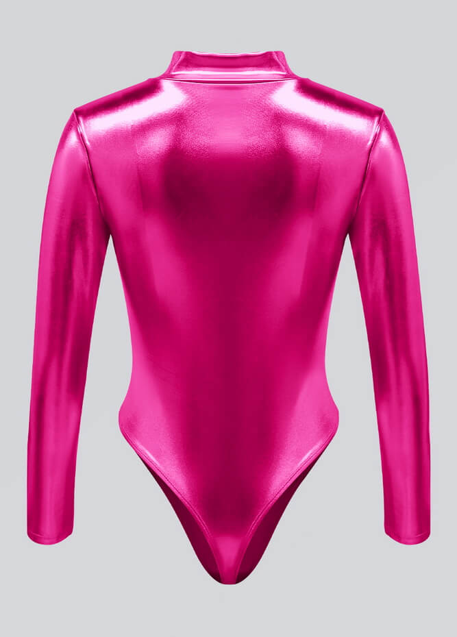 Womens Metallic Zip Front Thong Leotard