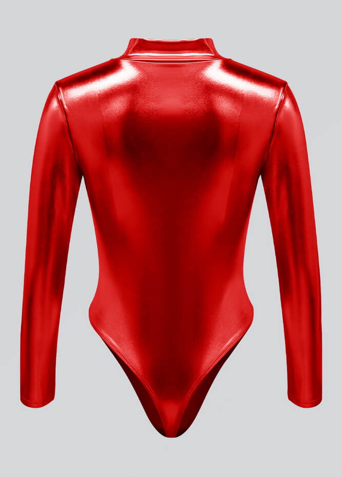 Womens Metallic Zip Front Thong Leotard