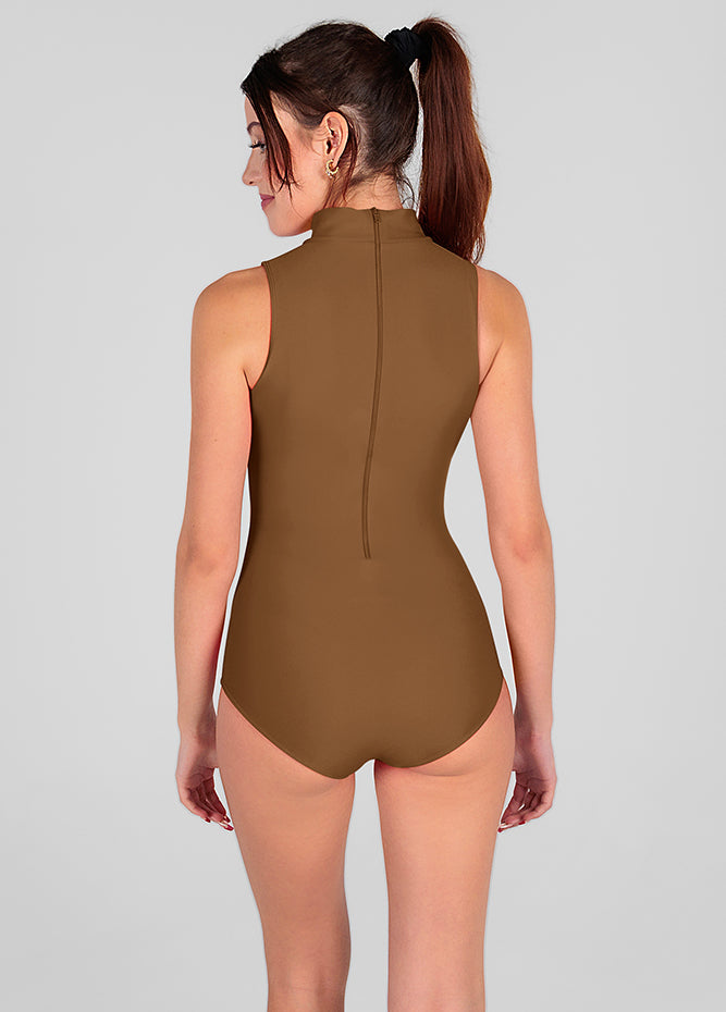 Womens Mock Neck Sleeveless Spandex Leotard