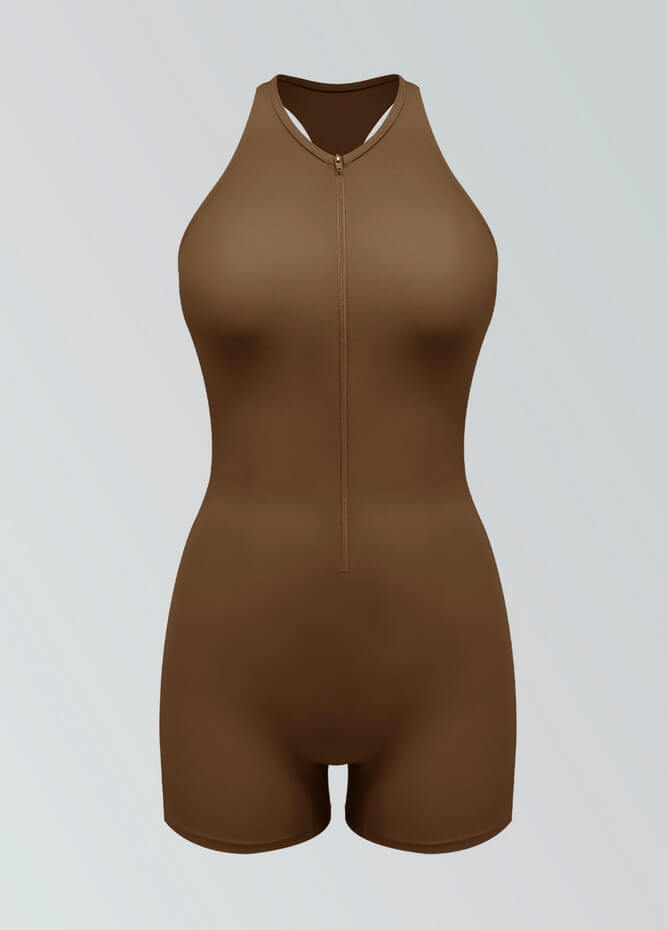 Womens Racer Back Zipper Front Romper