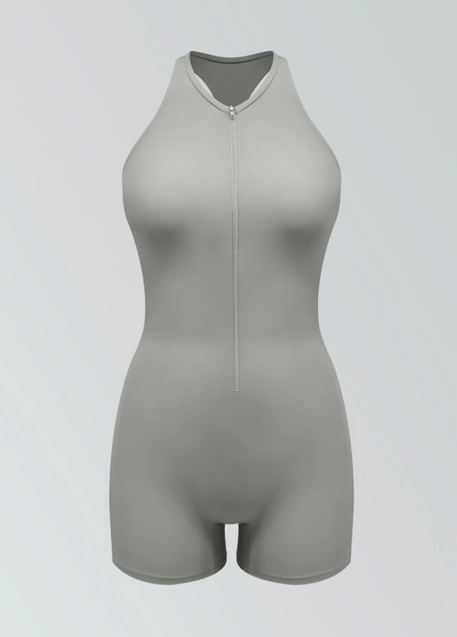 Womens Racer Back Zipper Front Romper