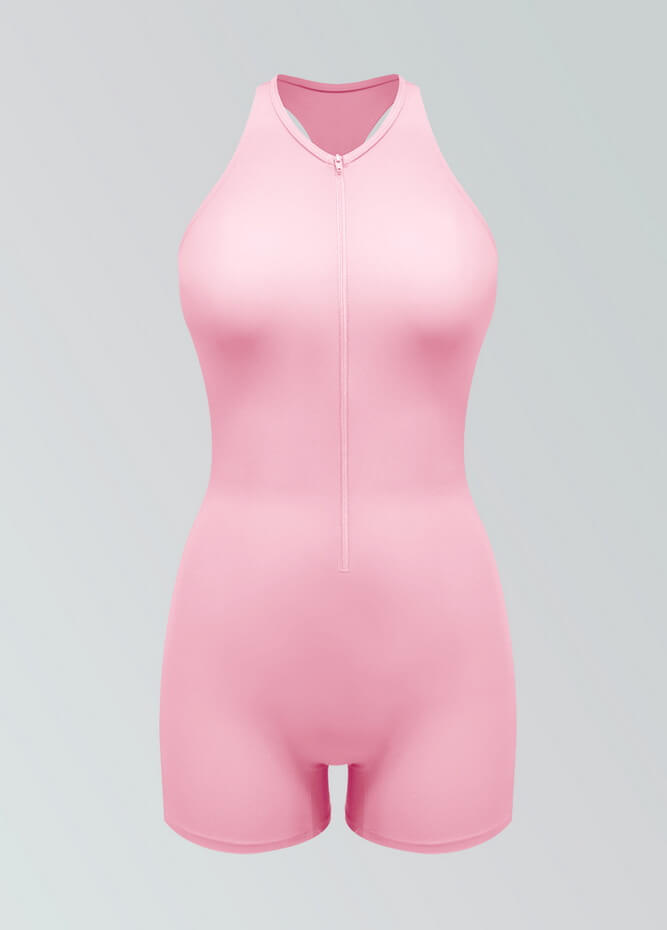 Womens Racer Back Zipper Front Romper