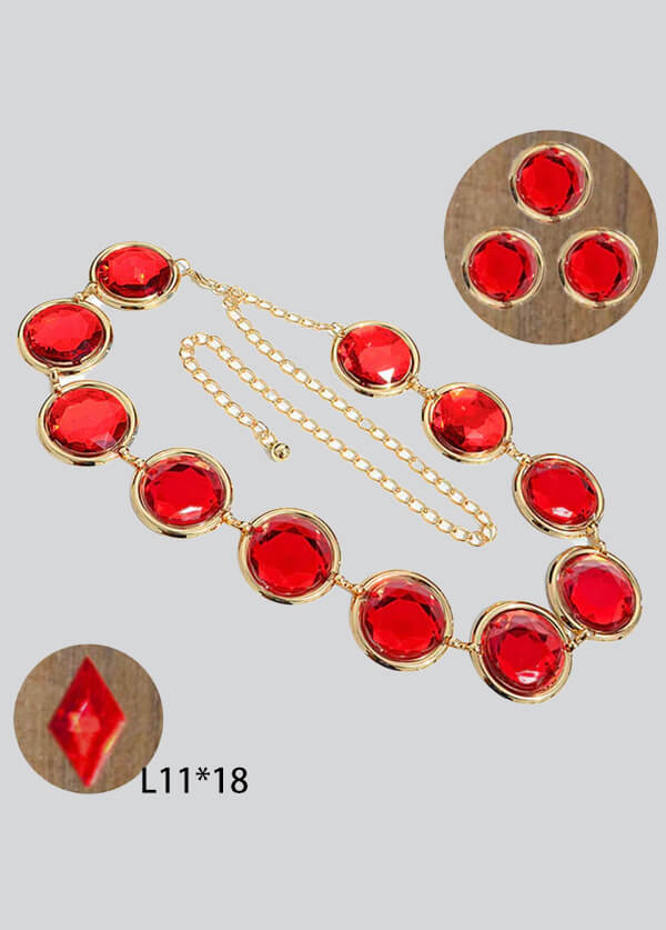 Womens Raven Cosplay Waist Belt Red Stone Chain